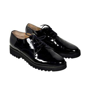 Franco Sarto Conroe Oxford Shoes Loafers SZ 8.5 Black Patent Leather Goth Preppy
